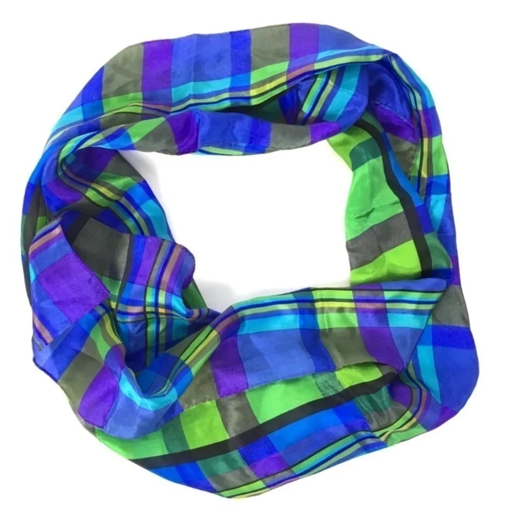 VINTAGE Head Scarves 100% Silk Plaid Retro Stripes Kitsch Rockabilly 50s Style